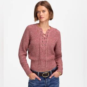 NWT Madewell Marled Ribbed Lace-Up Sweater Red Size S